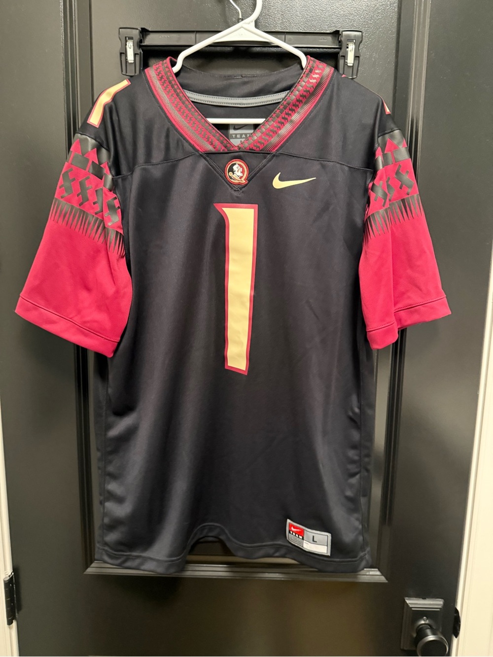 Florida State Nike Black and Garnet Football Jersey with Gold #1